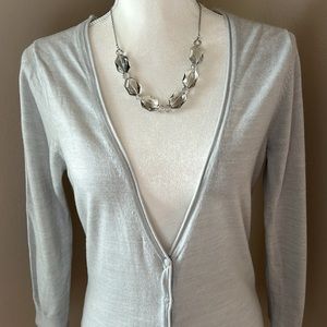New York & Company deep V neck light grey silver cardigan 3/4 sleeve. Very soft